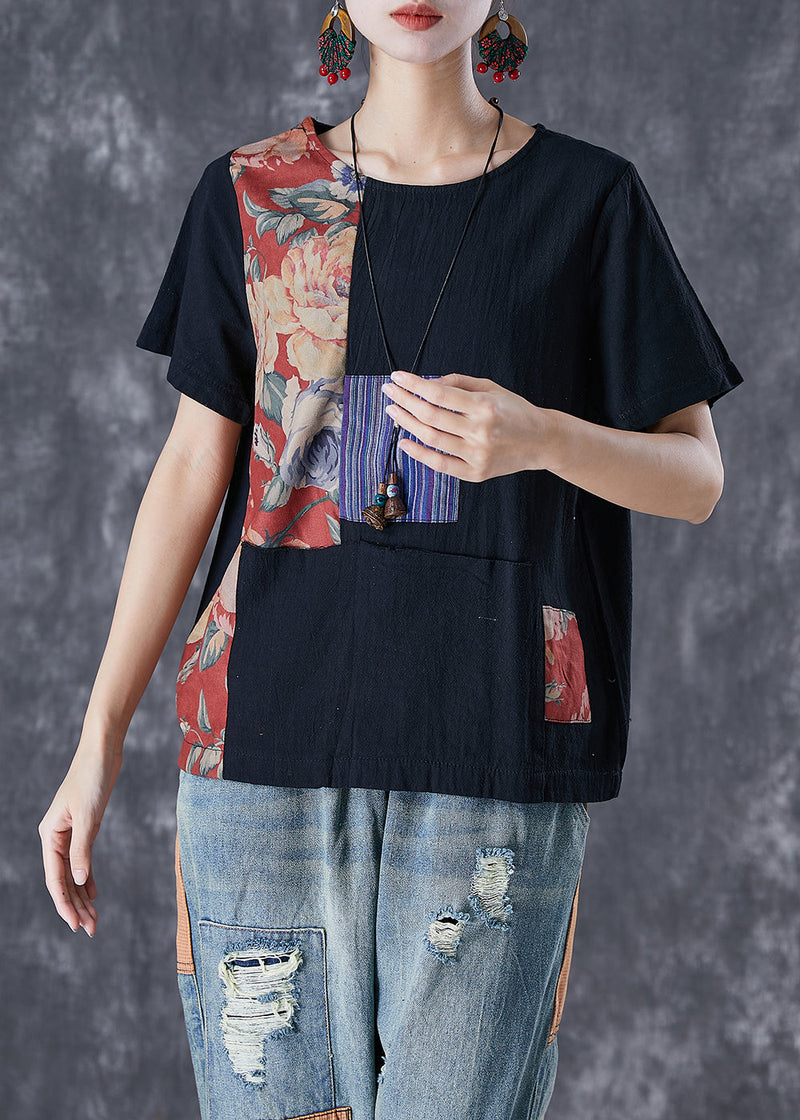 Black Oversized Patchwork Applique Cotton Tanks Summer