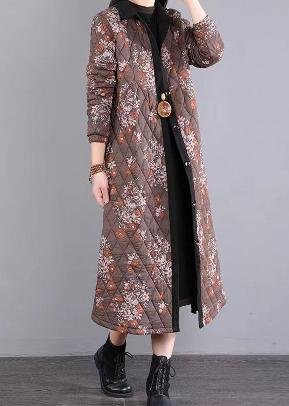 Coffee Peter Pan Collar Patchwork Fine Cotton Filled Coats Winter