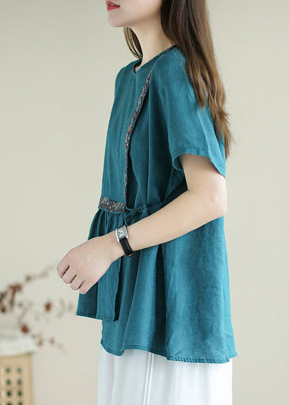Blue Embroideried Shirt Top Short Sleeve