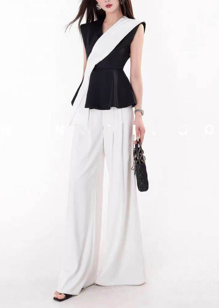 French Colorblock Asymmetrical Patchwork Spandex Vest Top Sleeveless