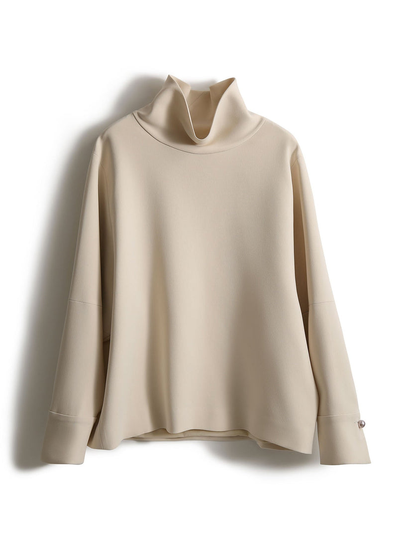 Loose Apricot Colour Turtleneck Button Nail Bead Sweatshirts Long Sleeve Spring