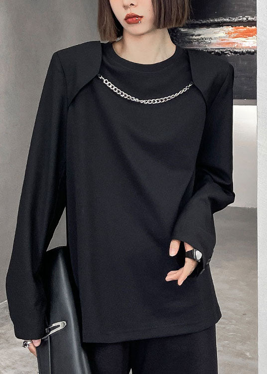 Black O-neck Loose Fall Long Sleeve Top