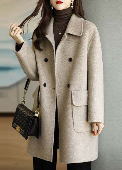 Green Peter Pan Collar Button Pockets Woolen Coat Winter