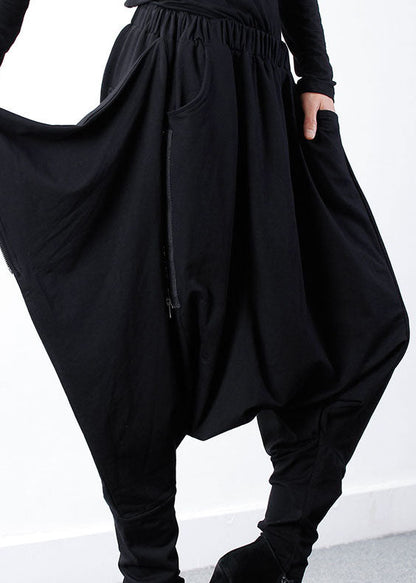 Black Zippered Asymmetrical Design Jogging Spring Pants