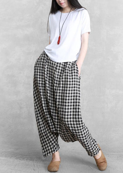 Black Grey Plaid Harem Summer Pants