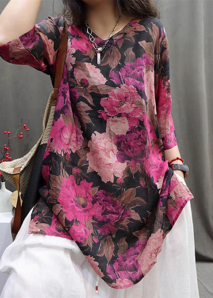 V Neck Print Low High Design Top Half Sleeve