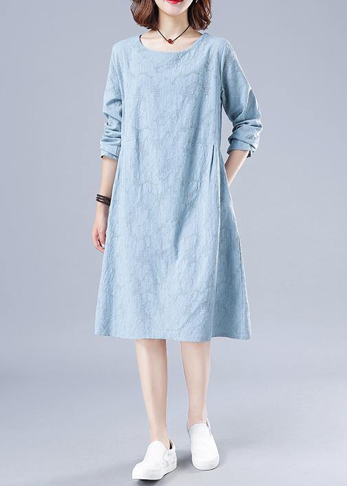 Vivid O Neck Spring Clothes for Wardrobes Light Blue Jacquard Dresses