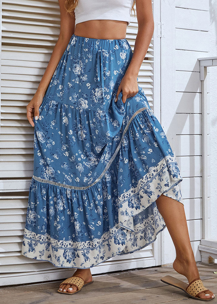 Ginger Elastic Waist Patchwork Print Cotton a Line Skirts Summer