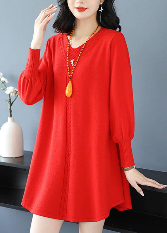 Red Patchwork Thick Cotton Knitted Sweaters Winter