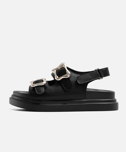 Black Buckle Strap Splicing Platform Slide Sandals