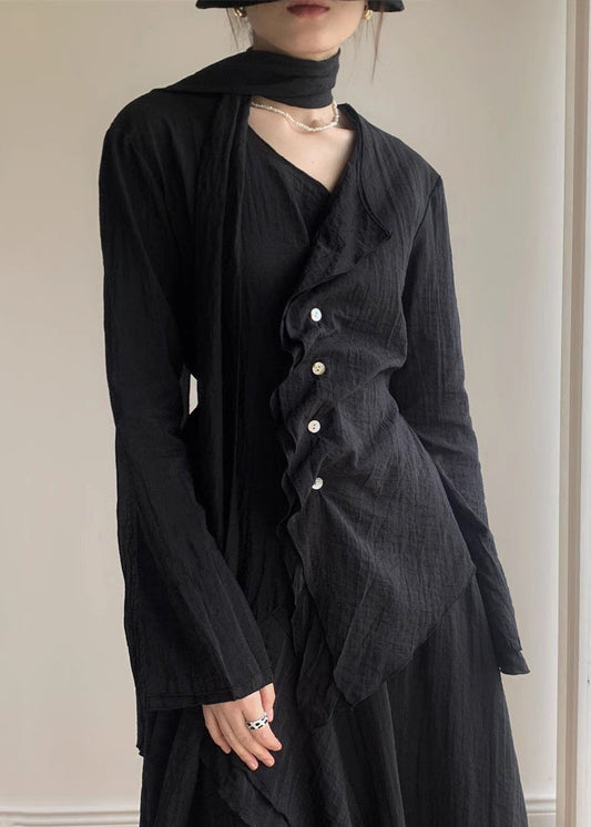 Black V Neck Shirt and a Line Skirts Two Piece Set Spring