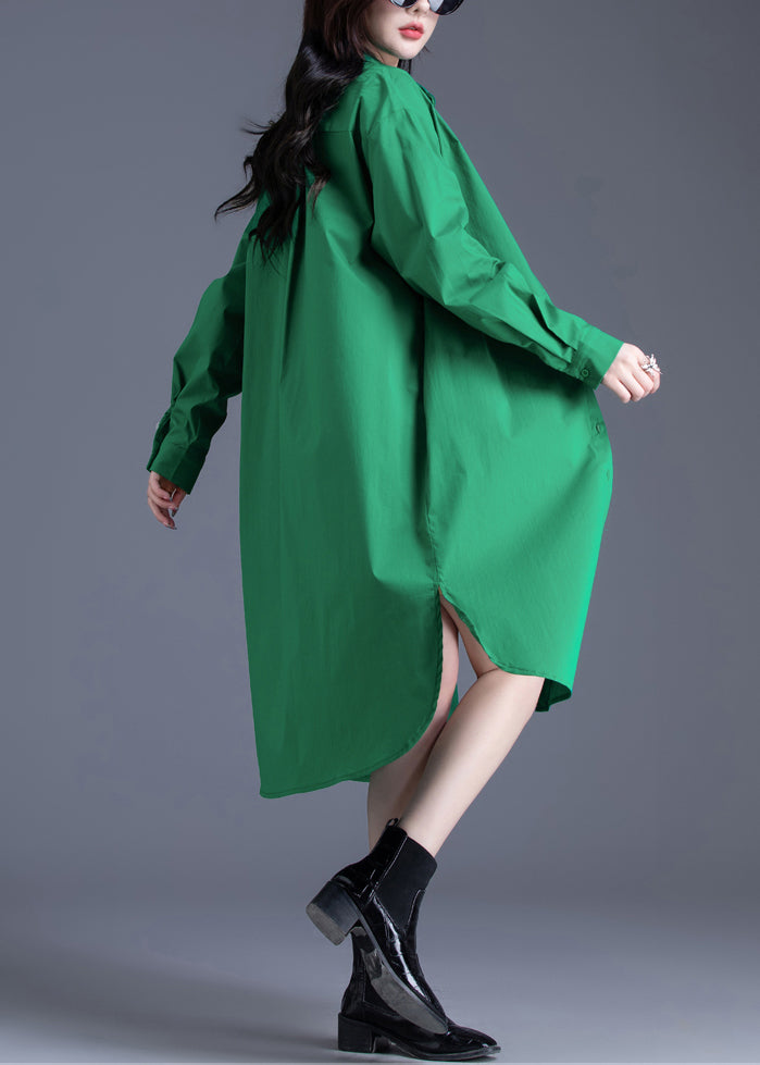 Tea Green Cotton Shirt Dress Peter Pan Collar Spring