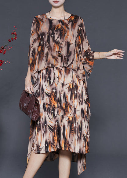 Khaki Oversized Print Chiffon Vacation Dresses Summer