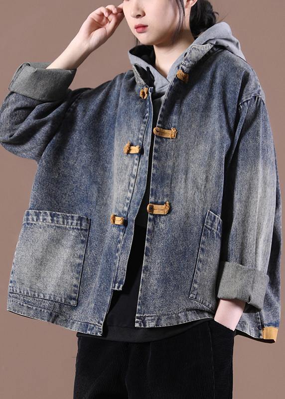 Spring Fitted Blue Oriental Collar Coat