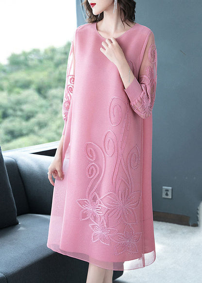 Loose Red Embroideried Nail Bead Tulle Maxi Dresses Fall