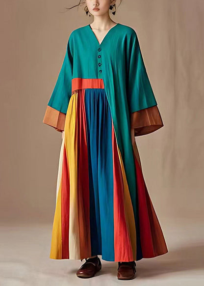 Green Asymmetrical Patchwork Cotton Maxi Dress Summer