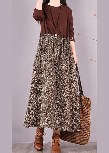 Chocolate Patchwork Print Clothes for O Neck Maxi Spring Dress