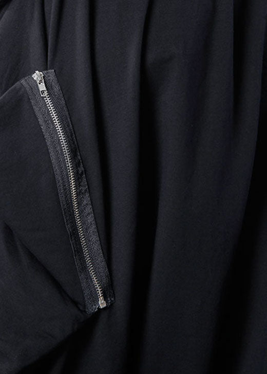 Black Zippered Asymmetrical Design Jogging Spring Pants