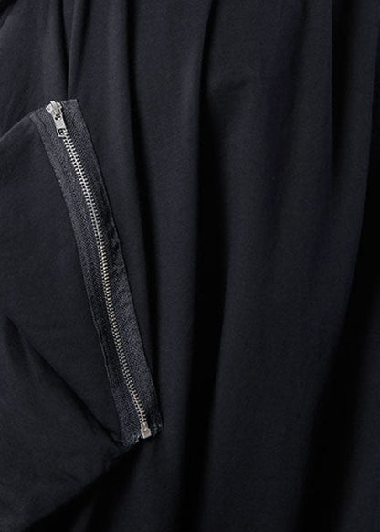 Black Zippered Asymmetrical Design Jogging Spring Pants