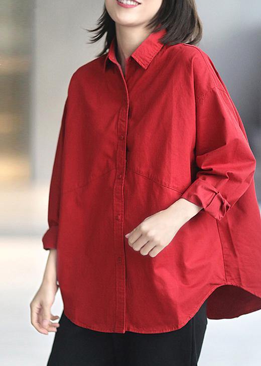 Unique Lapel Patchwork Spring Lothes Pattern Red Blouses