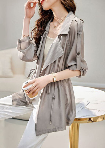 Classy Grey Lapel Cinched Upf 50+ Coat Jacket Fall