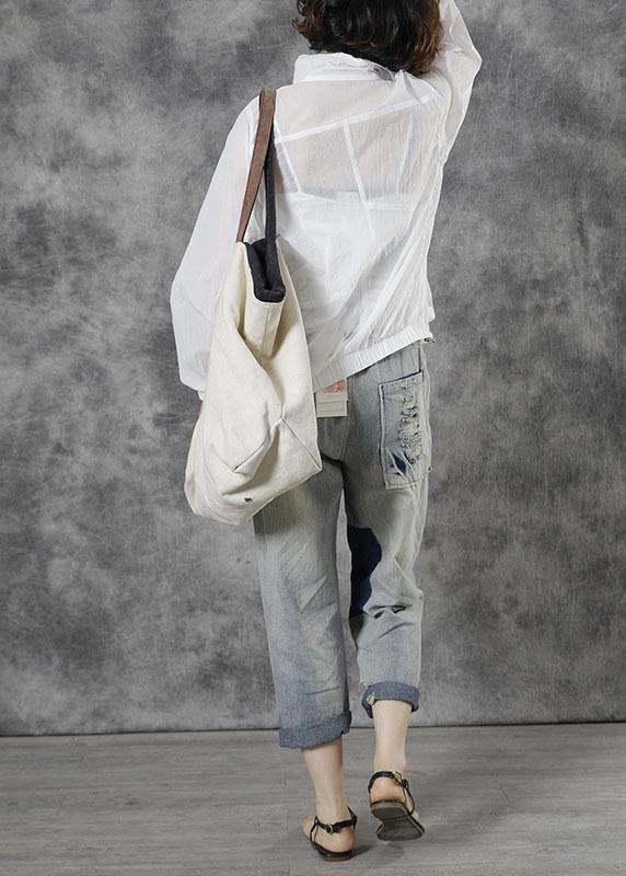 Italian White Loose Pockets Fall Tops Long Sleeve