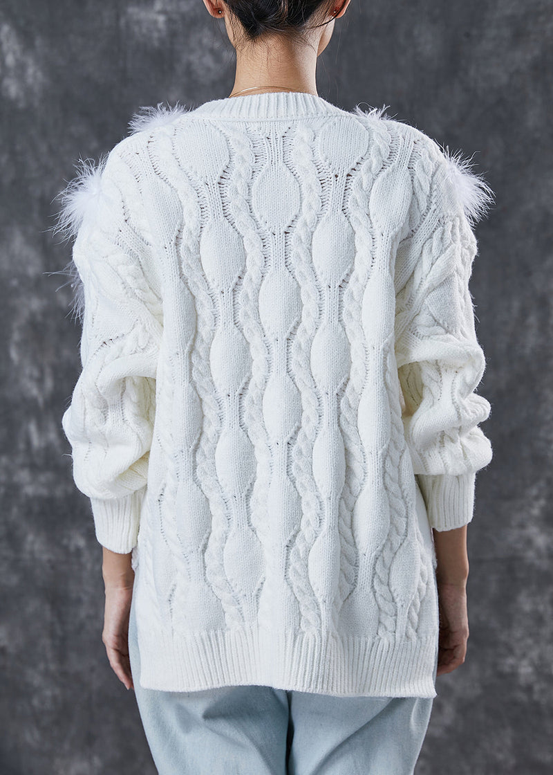 Cozy White Patchwork Mink Hair Knit Short Sweater Winter