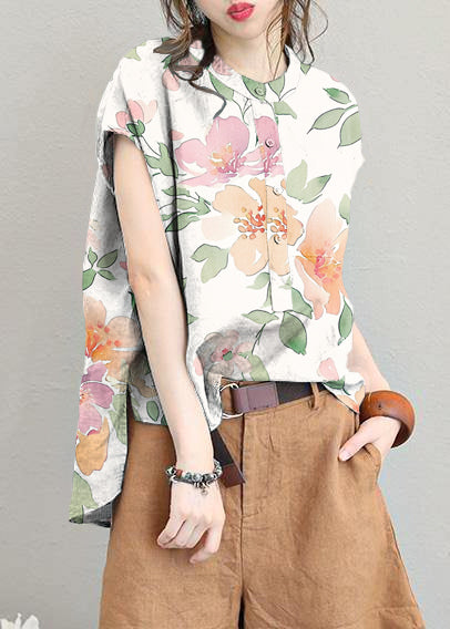 Unique O Neck Linen Tops Blouses Low High Design Clothing Green Polka Dots Shirt