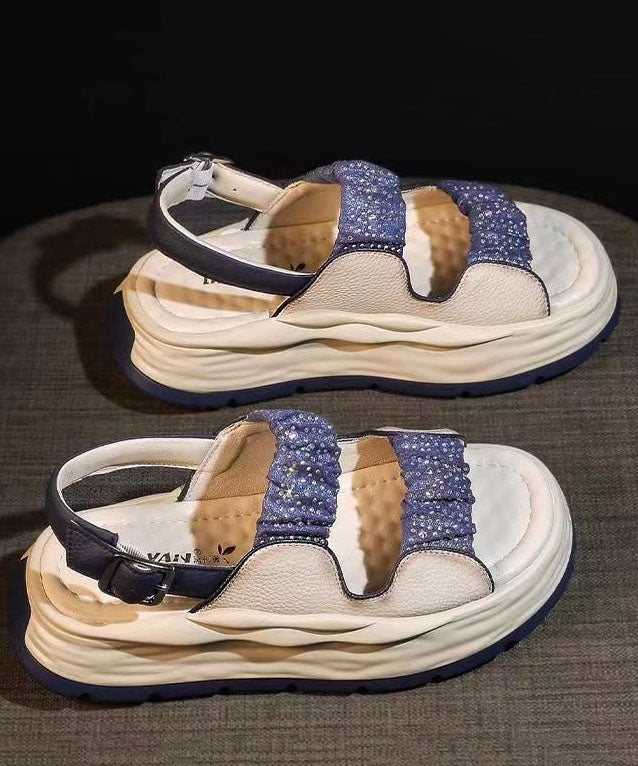Blue Zircon Sandals Splicing Buckle Strap Platform