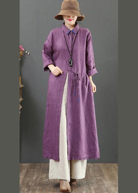 100% Lapel Spring Quilting Clothes Sleeve Purple Robe Dress