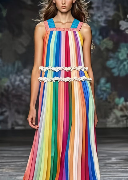 Diy Rainbow Ruffled Striped Chiffon Holiday Dress Summer