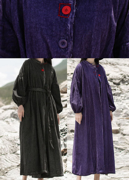 Black Patchwork Corduroy Dress Cinched Spring