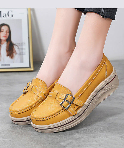 Splicing Platform Penny Loafers Red Cowhide Leather