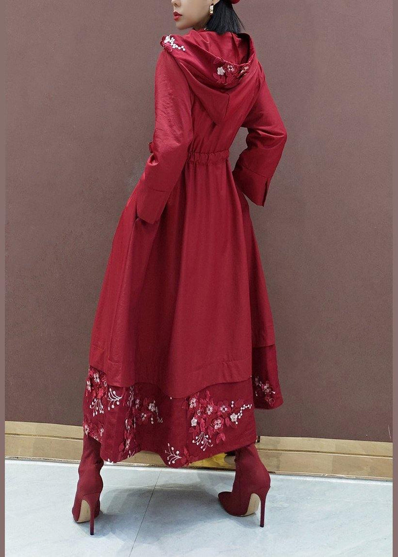 French Hooded Fine Spring Clothes for Red Embroidery Art Coats
