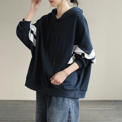 Diy Hooded Cotton Spring Linen Tops Blouses Design Navy Shirt