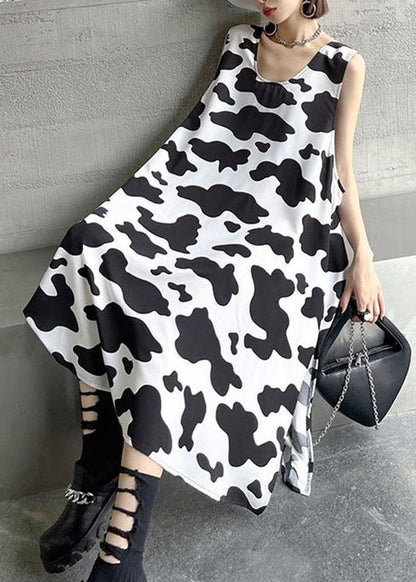 White Printsideopen Summer Short Sleeve Long Dress