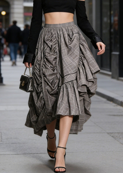 Plaid Asymmetrical Design Cinched Summer a Line Skirt