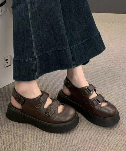 Brown Faux Leather Sandals Splicing Hollow Out Sandals