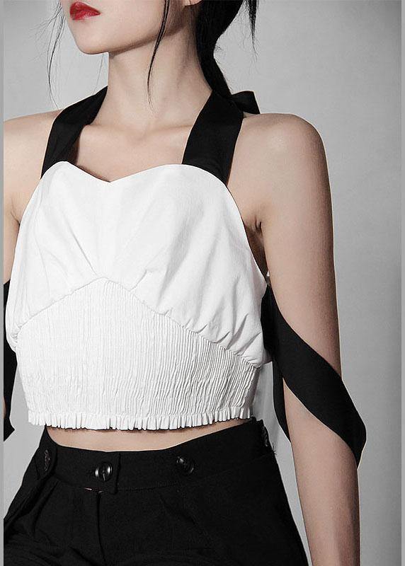 Stylish White Cinched Spaghetti Strapcotton Tank Summer