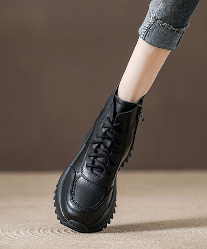 Chocolate Cowhide Leather Lace Up Splicing Boots