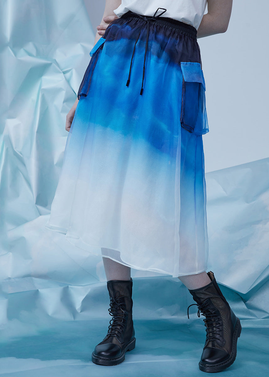 Summer New Gradient Color Silk Sunscreen Top and Skirt Two Piece Set