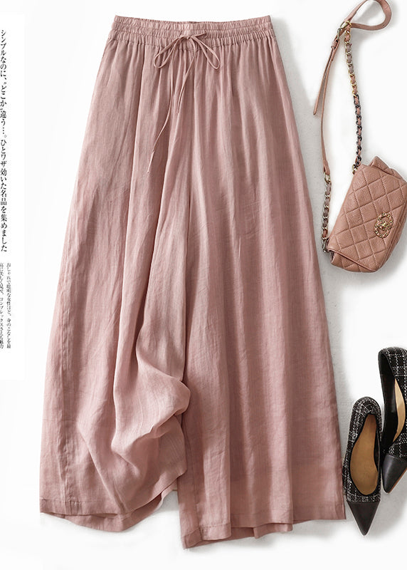 Modern White Elastic Waist Linen Wide Leg Pants Summer