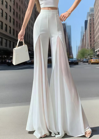 White High Waist Patchwork Chiffon Bell-bottom Trousers Summer