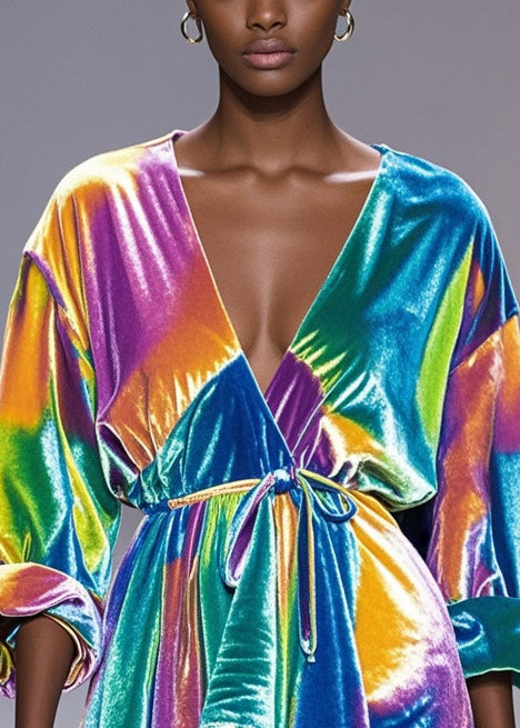Rainbow Tie Waist Tie Dye Silk Velour Shirt Fall