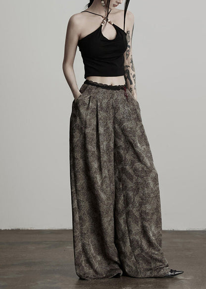 Grey Tie Dye Patchwork Lace Straight Pants Spring
