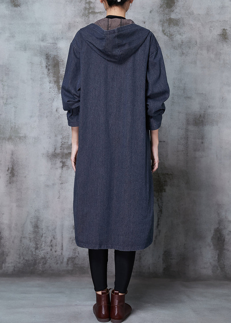 Navy Oversized Patchwork Denim Trench Coats Spring