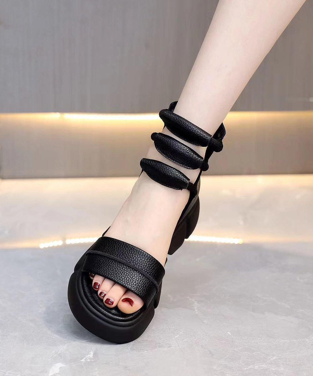 Brown Open Toe Platform Sole Roman Cool Boots