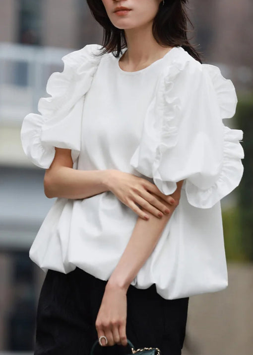 White Puff Sleeve Ruffled Cotton Tank Summer