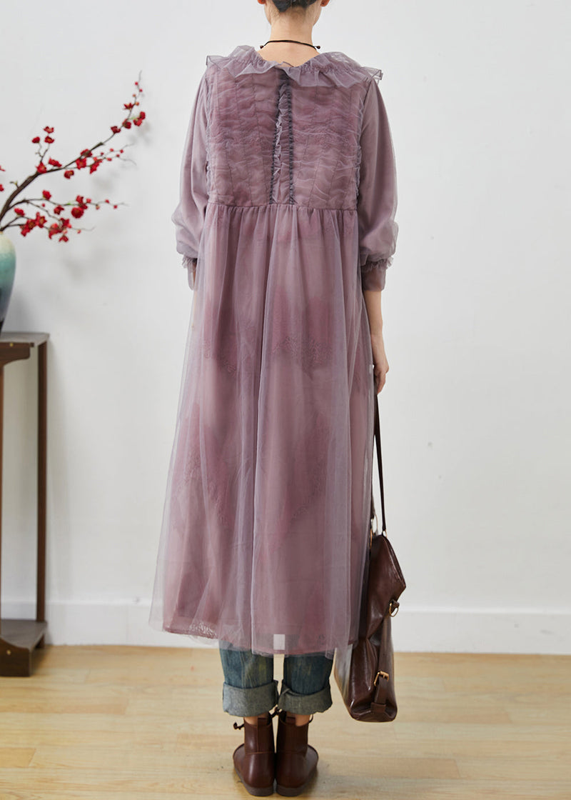 Purple Oversized Organza Maxi Dress Print Spring