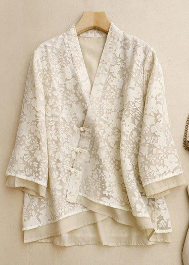 Beige Jacquard Lace Oriental Top Spring